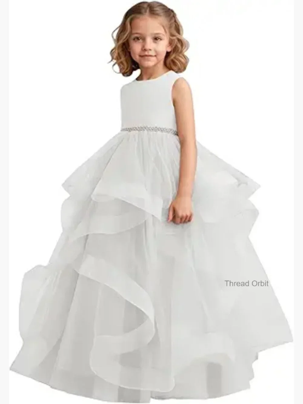 Tiered Tulle Flower Girl Dress Long Satin Princess Pageant Birthday Ball Gown